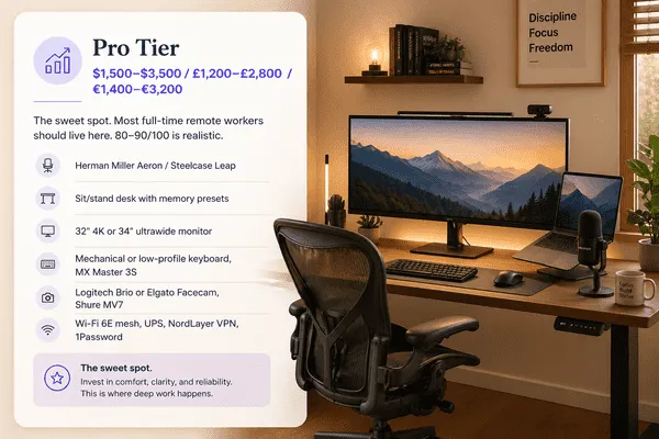 Pro tier remote work setup with ultrawide monitor