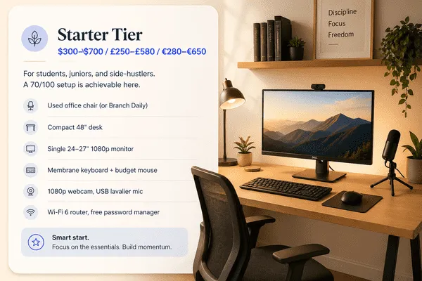 Compact starter tier remote work setup